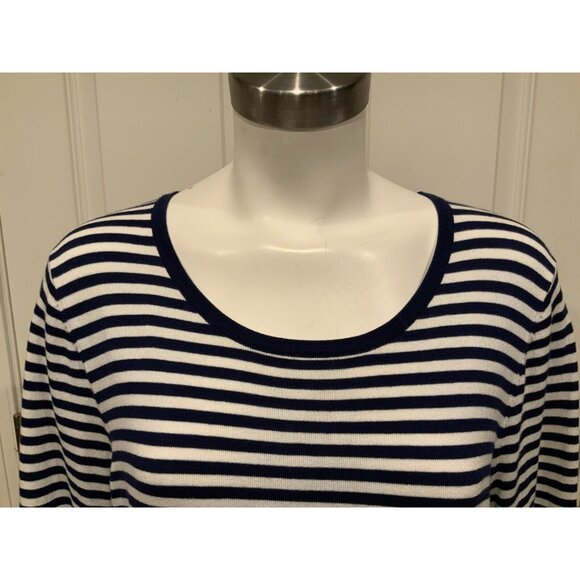 Sail to Sable Blue & White Striped Flared Sleeve Shift Dress, Size XL - Picture 3 of 8